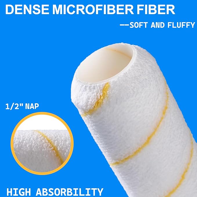 King Origin 9 Inch Microfiber Paint Roller Covers 1/2" Nap - Professional Wall & Ceiling Paint Supplies, 5-Pack Paint Roller Naps for Roller Frame, No Drip Painting Tools for Home