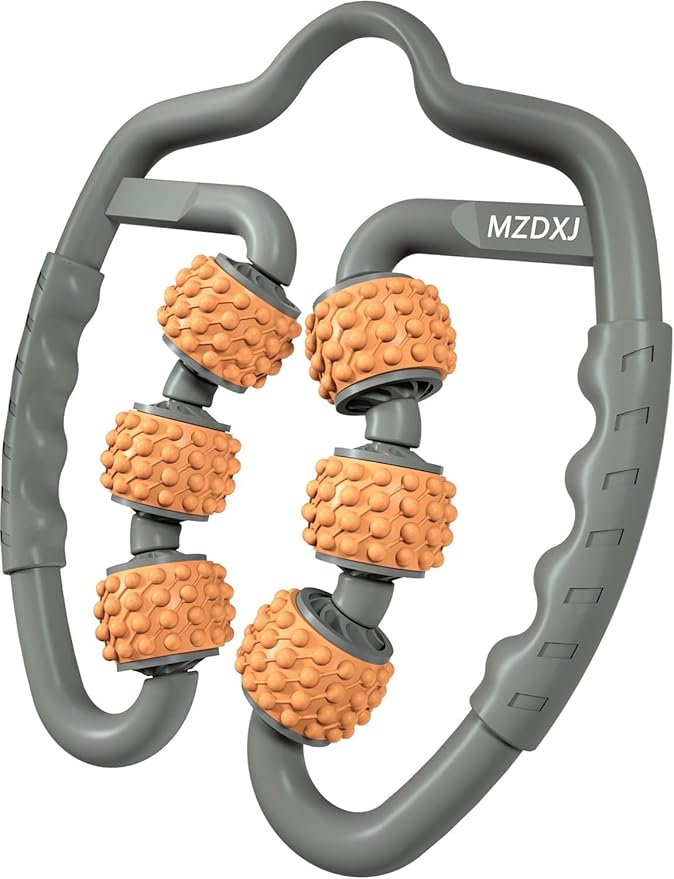 Cellulite Massage Tool Muscle Roller - Deep Fascia Massager & Dimpled Skin Remover for Legs, Thighs & Buttocks - Anti-Cellulite Roller, Smooth Skin, Pain Reliefs (Gray Orange - 6 Wheel)