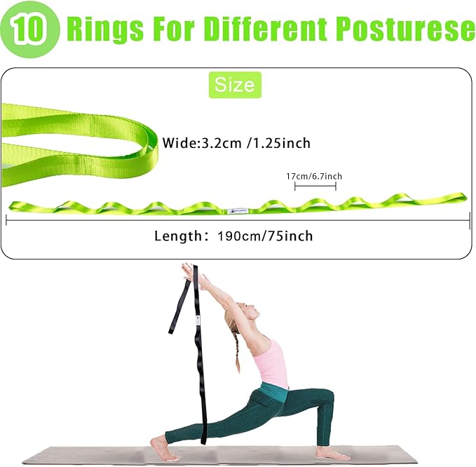 Oak-Sports Stretching Strap Yoga Strap for Physical Therapy with 10 Loops, Yoga Straps for Stretching, Upgraded Non-Elastic Stretch Band for Pilates, Dance and Gymnastics with Workout Guide