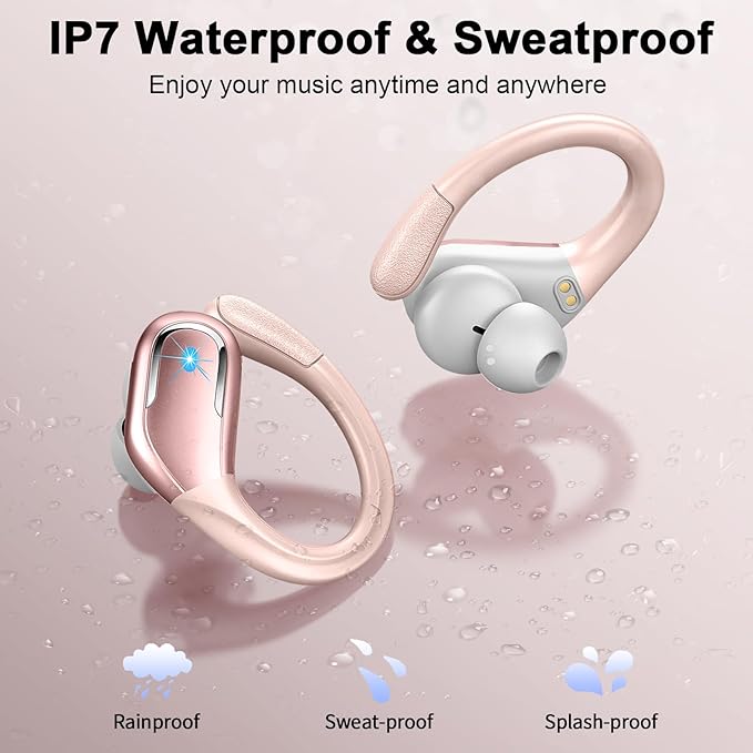 Wireless Earbud, Bluetooth 5.4 Headphones 75Hrs Playtime, 2025 Bluetooth Earbuds Deep Bass Noise Cancelling Mic, Ear Buds with Sport Earhooks, IP7 Waterproof Wireless Earphones for Workout/Running/Gym