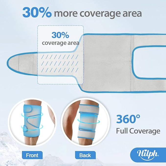 Hilph Large Hot & Cold Therapy Knee Ice Wrap with Dual Gel Packs & Adjustable Brace for Full Knee Coverage, Pain Relief for Replacement Surgery, Arthritis, ACL, Meniscus Tear, Women, Men Grey