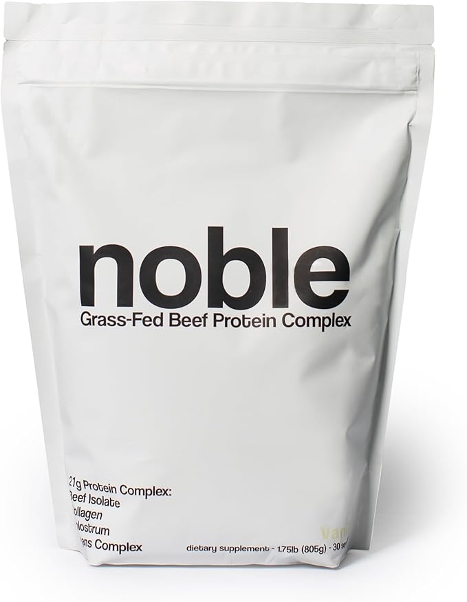 Noble All-in-One Vanilla Protein Powder, 21g Grass-Fed Beef Protein & Collagen, Colostrum & Organ Blend, Whey-Free, Seed Oil-Free, Zero-Carb, 30 Servings (1.75lbs)