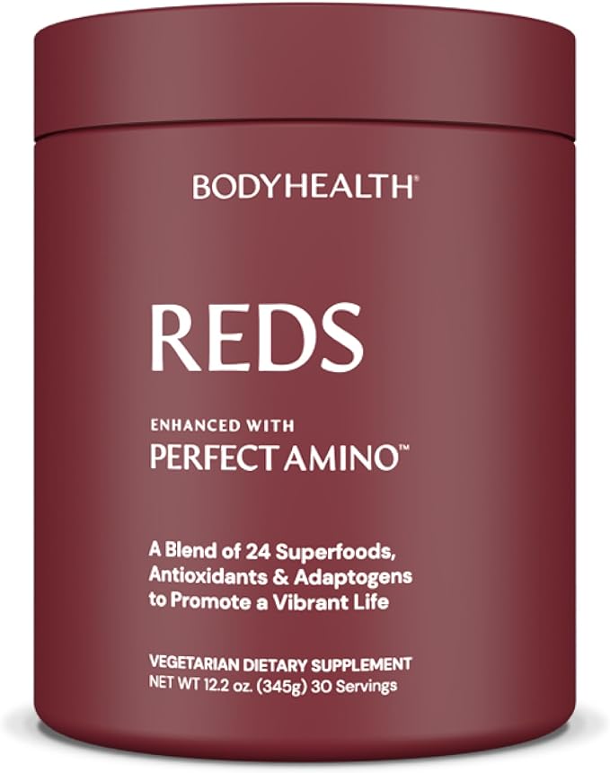 BodyHealth Reds Enhanced with PerfectAmino - Daily Superfood Smoothie Powder with Antioxidants, Adaptogens, Phytonutrients, Fruit, Prebiotics, Probiotics, Fiber, and Protein - 30 Servings