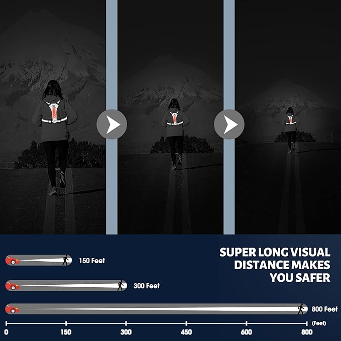 West Biking Running Vest Light - Led Running Reflective Gear for Walking at Night, High Visibility Night Rechargeable Light Up Running Vest, Adjustable Running Lights for Runners