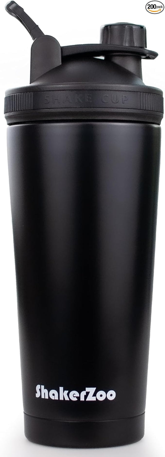 ShakerZoo-1 Pack-Protein Shaker bottles for Protein Mixes, Insulated Stainless Steel Shaker cup (Black)