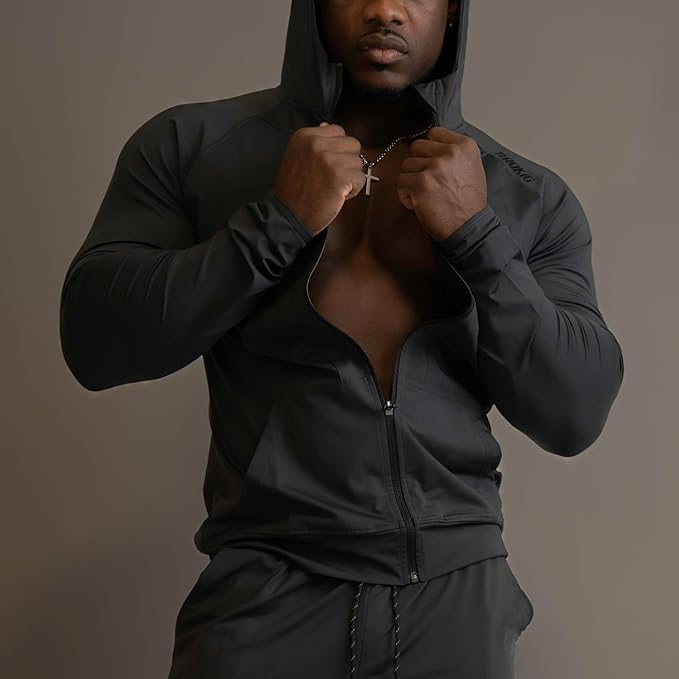 BROKIG Mens WindBreak Lightweight Running Jackets with Zip Pocket, Workout Track Hoodie Athletic Gym Sweatshirts Men