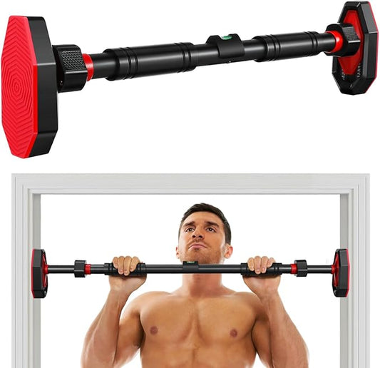 1PCS Pull Up Bar: Strength Training Chin up Bar without Screws - Adjustable 25.6-39.37 Width Locking Mechanism Pull-up Bar for Doorway - Max Load 440lbs, Non-slip