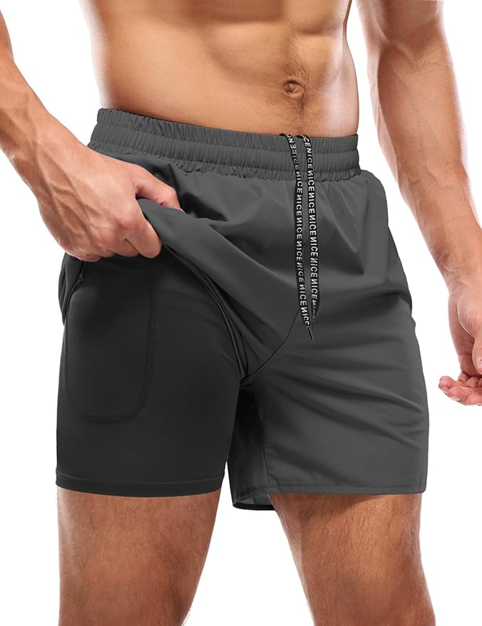 Aolesy Men's 5''/7'' Running Shorts Quick Dry Workout Gym Shorts with Pockets, Tennis Training Athletic(Linerless & Liner)