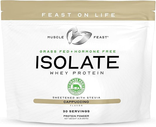 Muscle Feast Grass-Fed Whey Protein Isolate, All Natural Hormone Free Pasture Raised, Whey Isolate Protein Powder for Men and Women, Clean, Gluten-Free, Delicious Isolate Protein - Cappuccino, 2lb