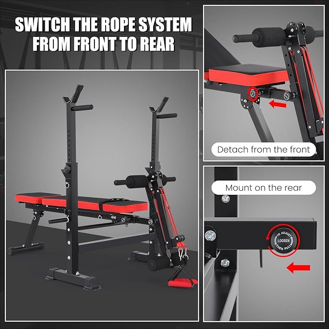 OPPSDECOR 6 in 1 Adjustable Weight Bench with Squat Rack and Removable Foot Bracket, 600lbs Bench Press Set Workout Bench with Weight Storage Sit up Incline Flat Decline Strength Training for Home Gym