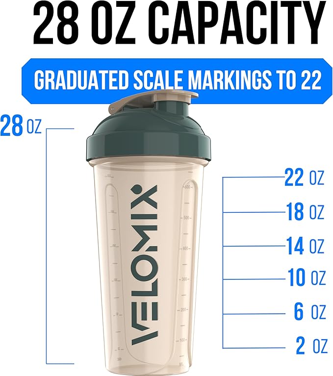 VELOMIX -2 Pack- 28 oz Protein Shaker Bottles for Protein Mixes - 2x Wire Whisk | Leak Proof Shaker Cups for Protein Shakes | Protein Shaker Bottle Pack | Shakers for Protein Shakes-Blue&Beige