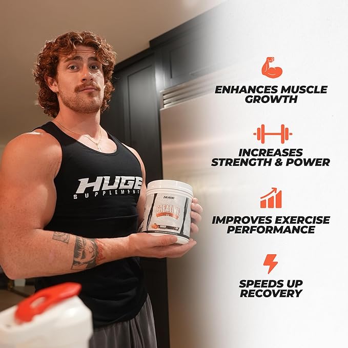 Huge Supplements Flavored Creatine Monohydrate Powder - Mango Flavor, 500 Grams, Third Party Tested, Micronized for Optimal Absorption, 5 Grams Per Scoop, Delicious & Easy Mixability (100 Servings)