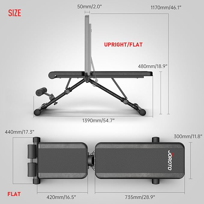 JOROTO MD35 Foldable Workout Bench, 700LB Adjustable Weight Bench for Home Gym, Flat Incline Decline Press Bench, Multi-Position Strength Training Bench for Full Body Workout