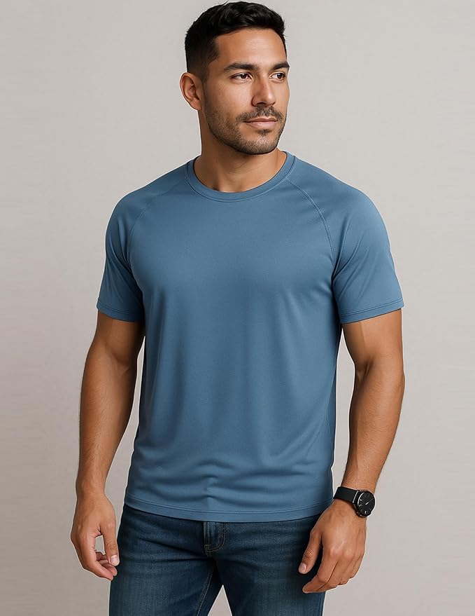 5 Pack Men’s Active Quick Dry Crew Neck T Shirts | Athletic Running Gym Workout Short Sleeve Tee Tops Bulk