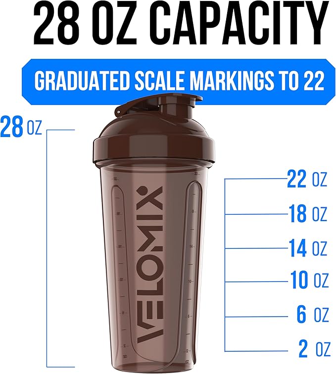 VELOMIX -2 Pack- 28 oz Protein Shaker Bottles for Protein Mixes - 2x Wire Whisk | Leak Proof Shaker Cups for Protein Shakes | Protein Shaker Bottle Pack | Shakers for Protein Shakes-Brown Colors