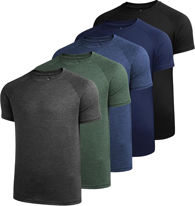 Sumolux 5 Pack Men’s Active Crew Neck T Shirts Quick Dry Athletic Running Gym Workout Short Sleeve Tee Tops Bulk