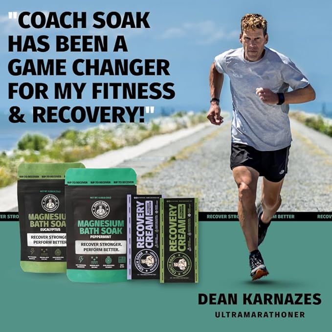 Coach Soak Magnesium Bath Flakes Mint & Lotion Trial Pack - Absorbing Magnesium Cream with Menthol - 0.18 lb (4 Pack) - Mixed Scents