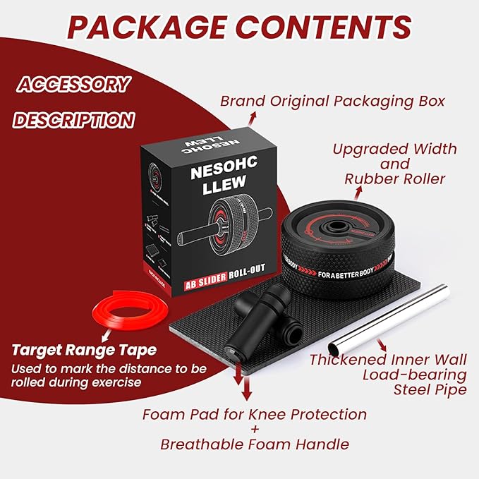 Upgraded Ab Roller Wheel. Abdominal Training Roller for Men/Women, Abdominal Wheels Widened to 3.4 ", Rubber Tread of The Abdominal Wheel Upgraded, Max Weight 490 lbs