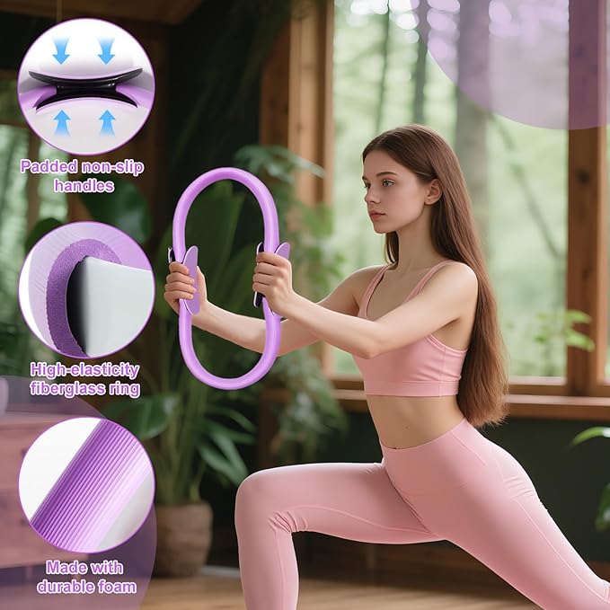 Pilates Ring Set with Resistance Bandsβ Anti-Slip Magic Circle Pilates Ring for Home Workouts, Full-Body Toning, Strength Training for Women 14PCS
