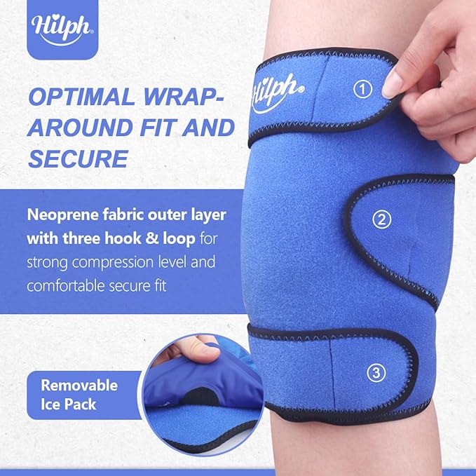 Hilph XL Ice Pack with Cold Compression for Knee Pain Relief, Adjustable Knee Brace Ice Pack Wrap for Replacement Surgery, Arthritis Pain, ACL, Sports Injuries, Meniscus Tear Blue
