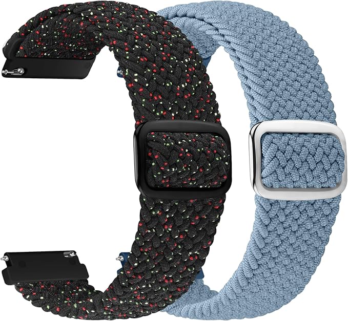2 Pack Quick Release Braided Bands - 18mm 19mm 20mm 22mm 24mm Solo Loop Adjustable Soft Band for Women Men