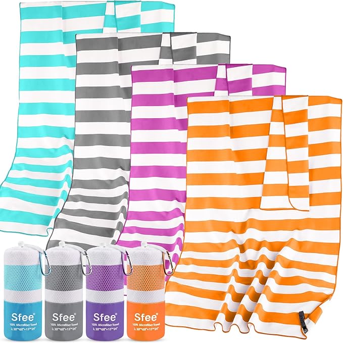 Sfee 2 in 1 Microfiber Beach Towel, Quick Dry Towel Camping Travel Towel Super Absorbent Compact Lightweight Sports Gym Towel Set for Beach, Gym, Hiking, Pool, Backpacking, Bath, Yoga