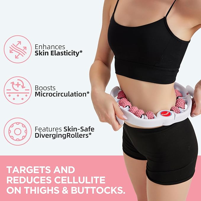 Cellulite Massage Tool Muscle Roller - Deep Fascia Massager & Dimpled Skin Remover for Legs, Thighs & Buttocks - Anti-Cellulite Roller, Smooth Skin, Pain Reliefs (Pink)