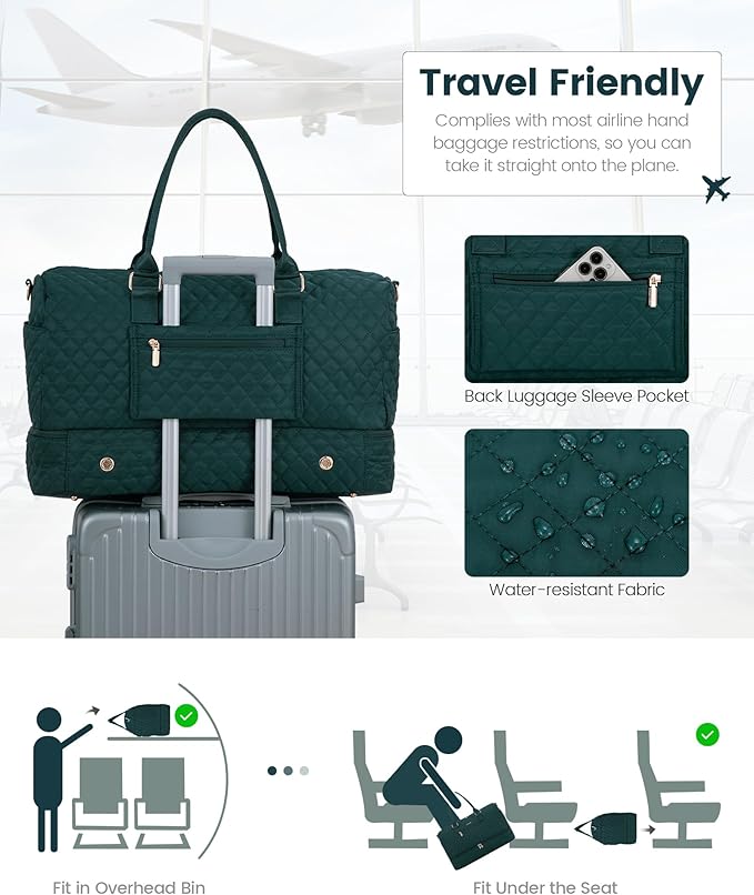 LOVEVOOK Travel Duffle Bag for Women, Weekender Overnight Bag with Shoe Compartment, Carry on Bag with Toiletry Bag, Gym Duffel Bag with Wet Pocket, Hospital Bags for Labor and Delivery 3 Pcs Set