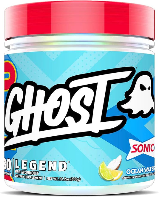 GHOST Legend Pre-Workout Powder, Sonic Ocean Water - 30 Servings – Pre-Workout for Men & Women with Choline, L-Citrulline, & Beta Alanine for Energy & Focus