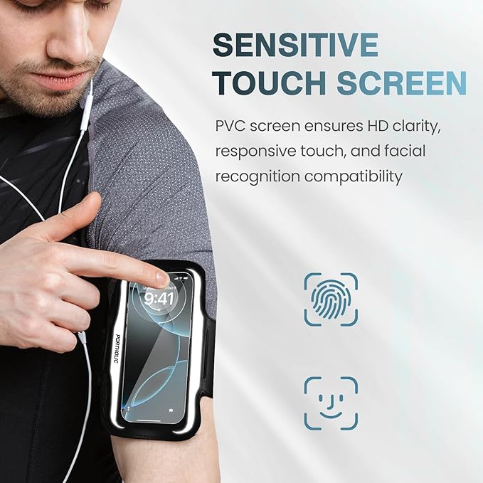PORTHOLIC 2025 Running Armband Water Resistant Sports Phone Holder Case with Extension Strap, Key Card Slot Up to 6.9" Phone for iPhone 17/16/15/14/13 Plus Air Pro Max XR/XS, Galaxy S25/24/S10