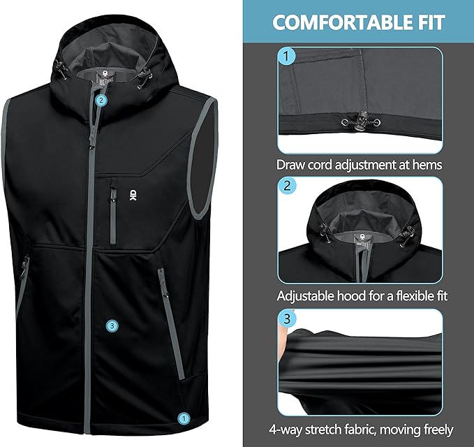 Little Donkey Andy Men's Lightweight Softshell Vest Windproof Sleeveless Jacket for Travel Hiking Running Golf