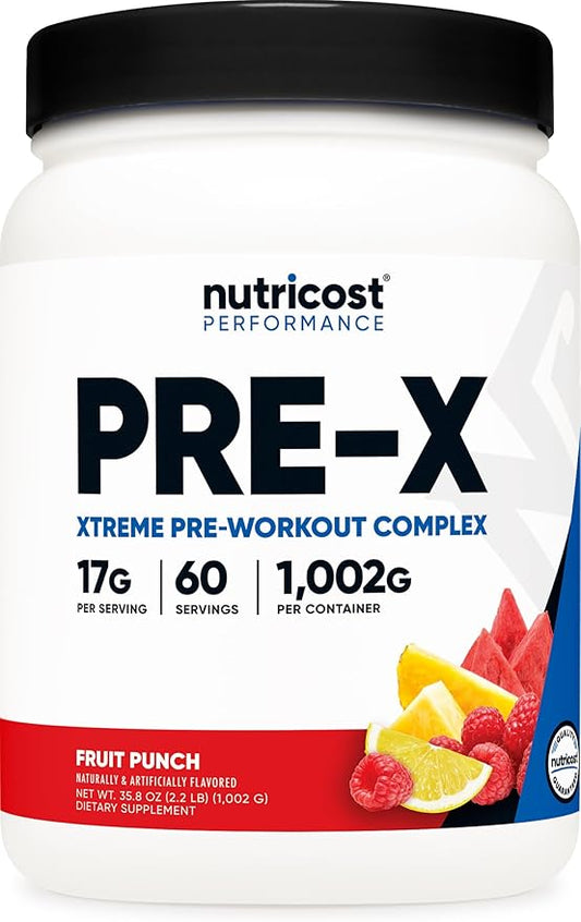 Nutricost Pre-X Xtreme Pre-Workout Complex Powder, Fruit Punch, 60 Servings, Vegetarian, Non-GMO and Gluten Free