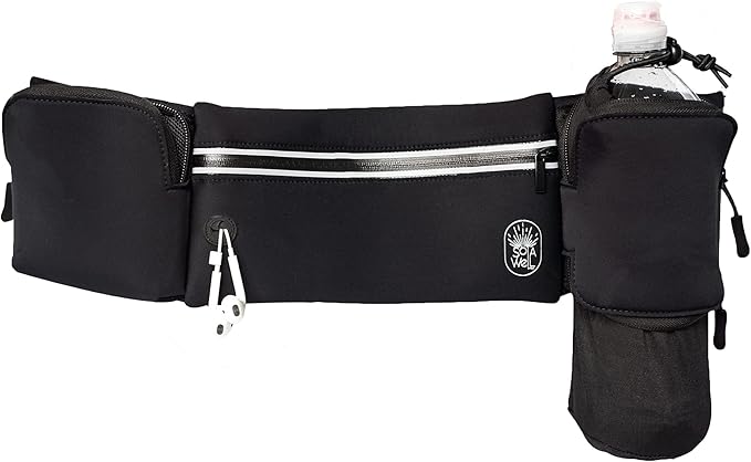 Running Belt with Water Bottle Holder - Waist Bag With Extender for Jogging, Hiking, Cycling, Walking - Dog Walker Hydration Fanny Pack - Sport Pouch iPhone Carrier for Women and Men - Black