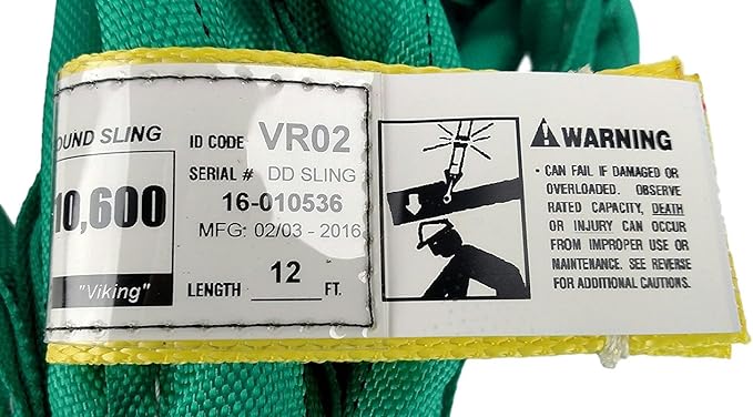 USA Made VR2 X 12' Green Slings, Double PLY Cover Endless Round Poly Lifting Slings, 5,300 lbs Vert, 4,240 lbs Choke, 10,600 lbs Basket (USA Poly)(12 FT)