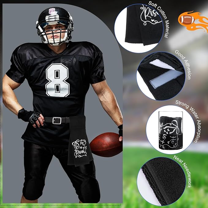 Shimeyao 2 Pcs Christian Cross Football Pitching Towel with Hook and Loop Closure, Cotton Quarterback Sports Towel with Bible Cross for Football Jesus Faith White and Black