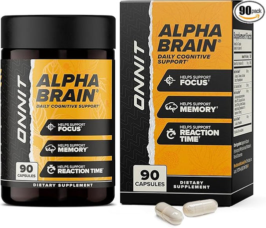 ONNIT Alpha Brain Nootropic Brain Supplement for Men & Women, IGEN™ Non-GMO Tested | Memory, Mental Clarity & Cognitive Improvement | Focus Capsules with L-Theanine, Vitamin B6 (90 Count)