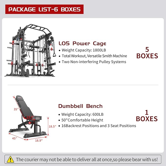 Smith Machine with Cable Crossover System, Multi-Function Squat Rack Power Cage for Home Gym, Power Rack and Packages Weight Sets