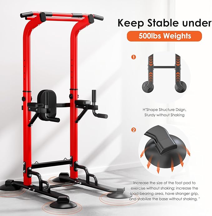 soges Power Tower Pull Up Bar Station, Dip Station for Home Gym, Height Adjustable Heavy Duty Strength Home Training Fitness Workout Equipment