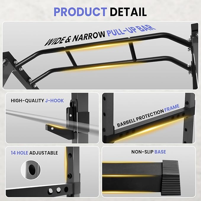81.5 in Gym Equipment for Home, Squat Rack Power Cage with 14 Gears, 1200 Lbs Capacity Squat Rack, Perfect for Home Gym Fitness