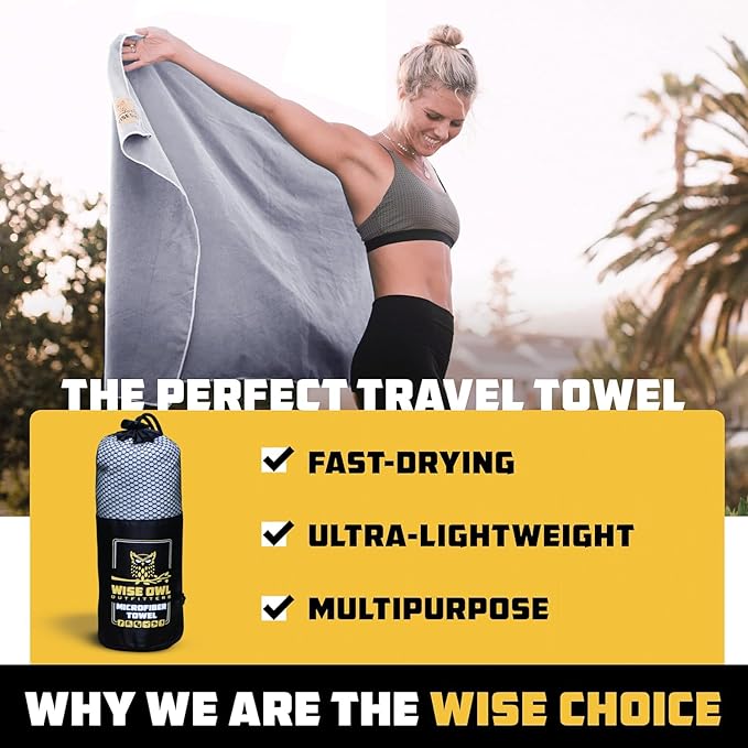 Wise Owl Outfitters Microfiber Camping Towel - Quick Dry Towel for Travel, Backpacking, Hiking, Beach, Gym & Yoga - Compact, Fast Drying & Lightweight
