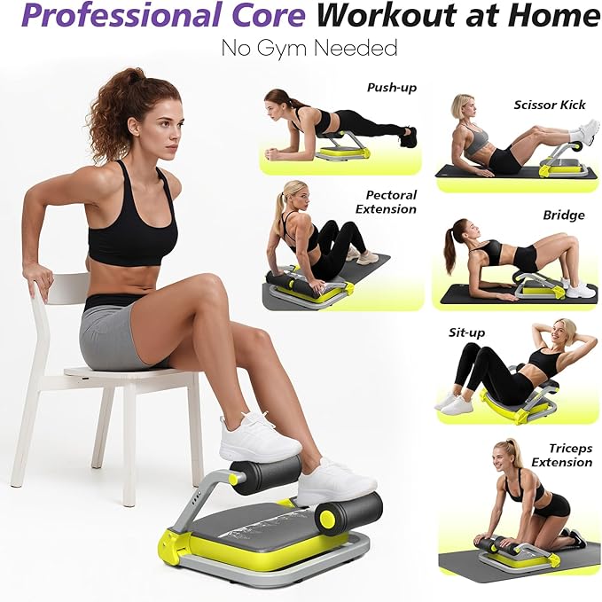 Ab Machine, Ab Trainer Machine for Home Gym, Sit Up Exercise Equipment for Home Use, 4 Level Adjustable Resistance for Stomach Workout, No Assembly Core Machine with Quick Rebound for Full-Body Workout