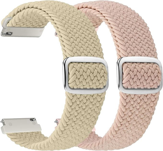 2 Pack Quick Release Braided Bands - 18mm 19mm 20mm 22mm 24mm Solo Loop Adjustable Soft Band for Women Men