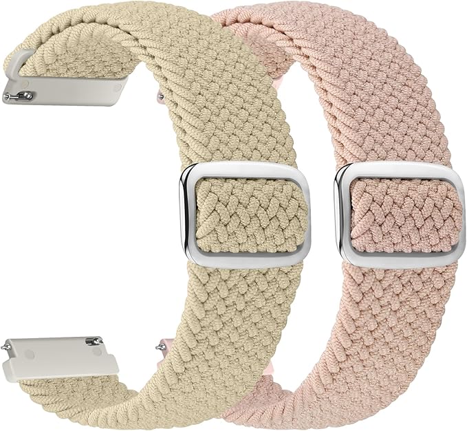 2 Pack Quick Release Braided Bands - 18mm 19mm 20mm 22mm 24mm Solo Loop Adjustable Soft Band for Women Men