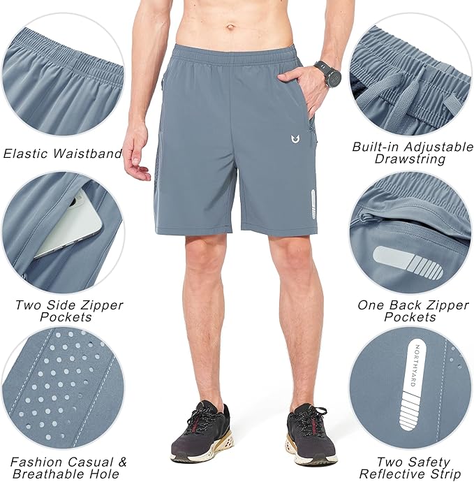 NORTHYARD Men's Athletic Running Shorts Quick Dry Workout Shorts 7"/ 5"/ 9" Lightweight Sports Gym Basketball Tennis Hiking