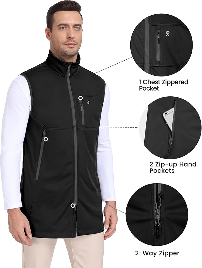 Little Donkey Andy Men's Lightweight Softshell Vest Windproof Sleeveless Jacket for Travel Hiking Running Golf