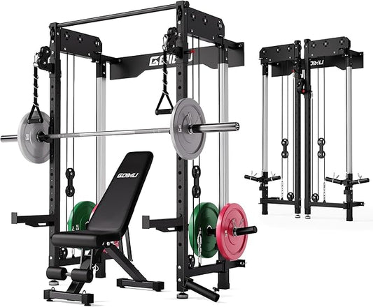 WM3-V4 Folding Squat Rack, Wall Mounted Power Rack with Dual Independent Pulley System, Functional Trainer with 5 Adjustable Function Modes for Space Saving
