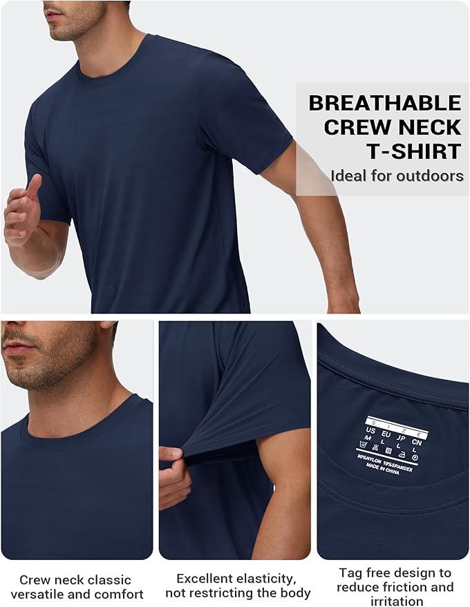 TACVASEN Men's Lightweight Athletic T-Shirts Quick Dry Workout Gym Tops Short Sleeve Running Tee Shirt Performance Activewear