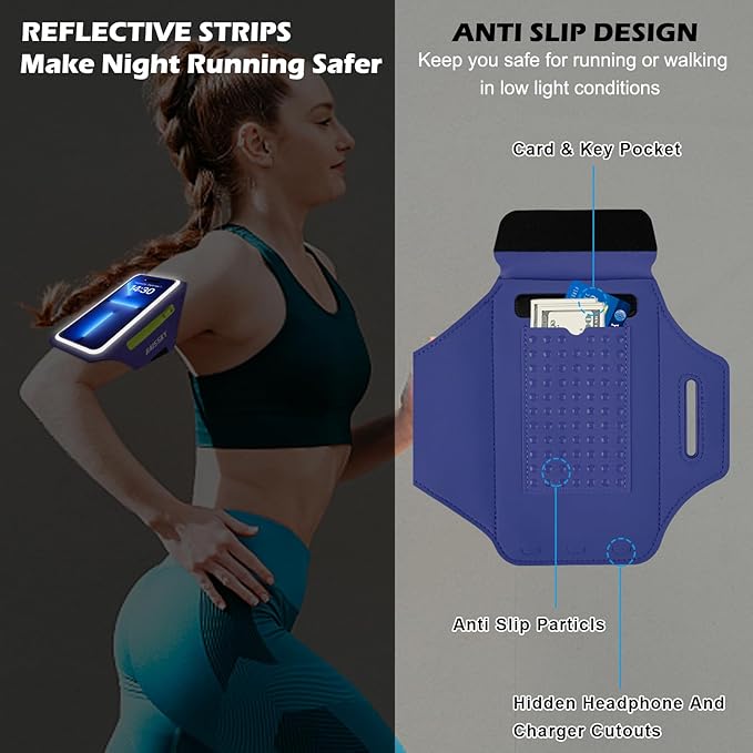 HAISSKY Cell Phone Running Armband with Earbuds Zipper Pocket Armband Case Running Holder for iPhone 15 Pro Max /14/13/ 12/11 Pro Max/XS/XR,Galaxy S20 S10,Sweatproof Arm Band with Card/Key Bag