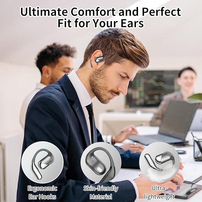 Open Ear Bluetooth 5.4 Headphones, Wireless Earbuds Sport Over Earphones with Ear Hooks 50H Playtime Ear Buds LED Display Charging Case, Waterproof Design for Running Fitness Walking