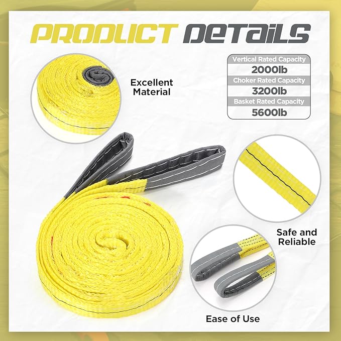 4 Pcs Lift Sling Straps Heavy Duty Web Slings Straps Polyester Nylon for Hoist Car Outdoor Using
